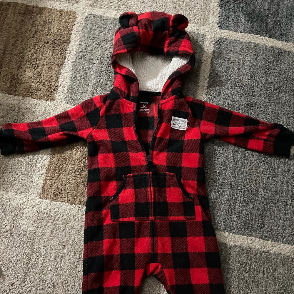 Red and black one piece outfit